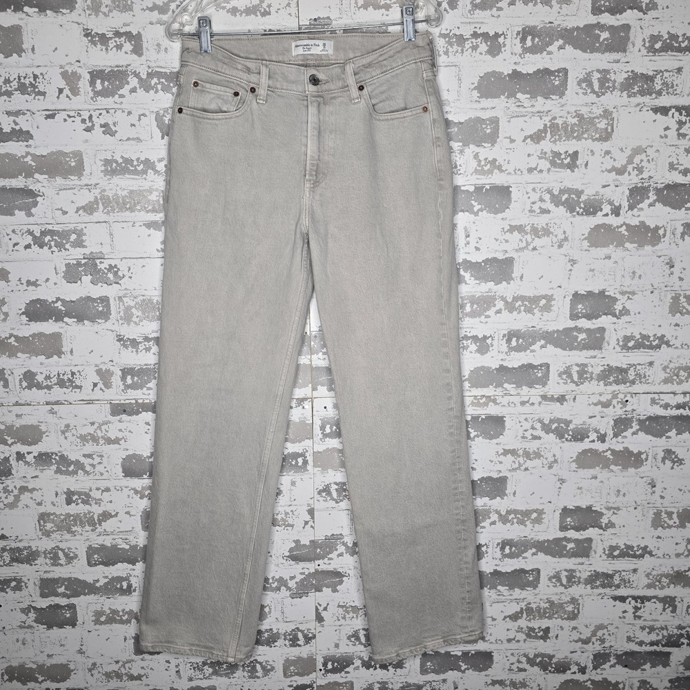Abercrombie & Fitch Jeans Womens Sz 2 Taupe Gray Baggy Straight Leg Cotton Denim